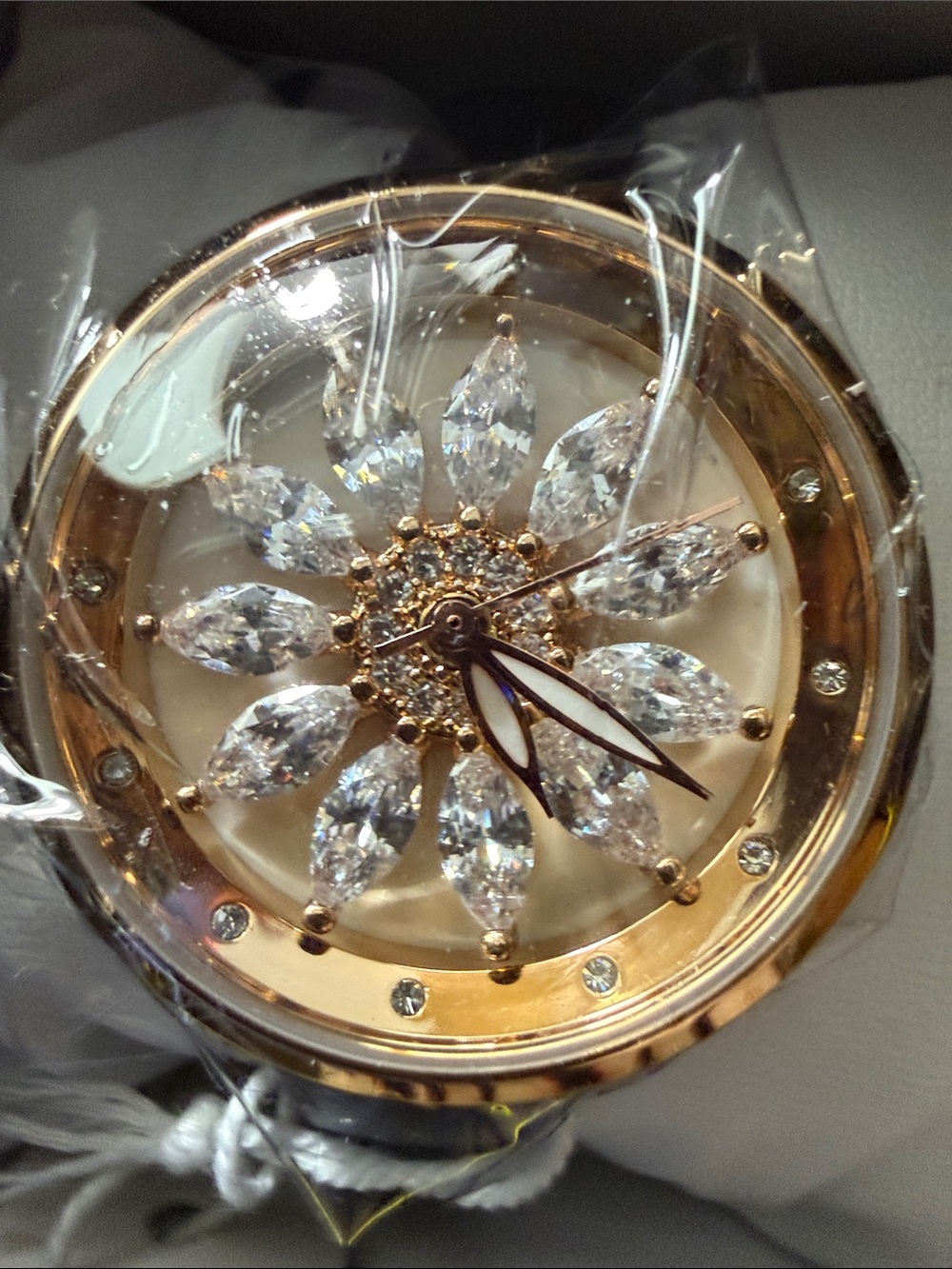 Invicta Gold-Tone Crystal Floral Accent
